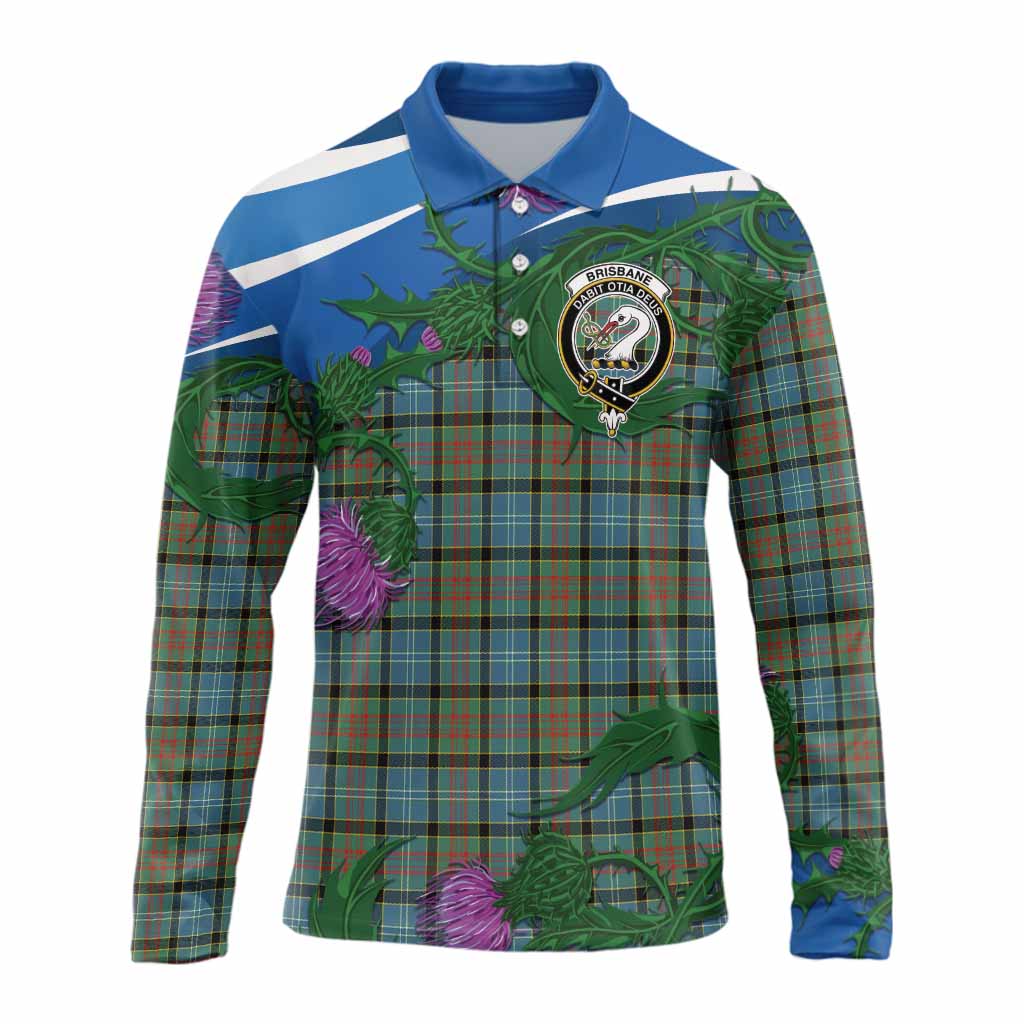 Brisbane Tartan Family Crest Long Sleeve Polo Shirt Thistle in Minimalism