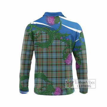 Brisbane Tartan Family Crest Long Sleeve Polo Shirt Thistle in Minimalism