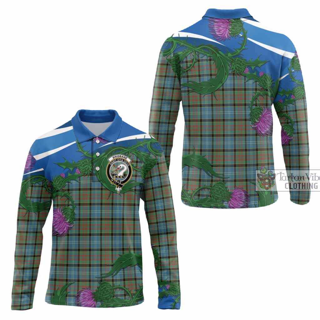 Brisbane Tartan Family Crest Long Sleeve Polo Shirt Thistle in Minimalism