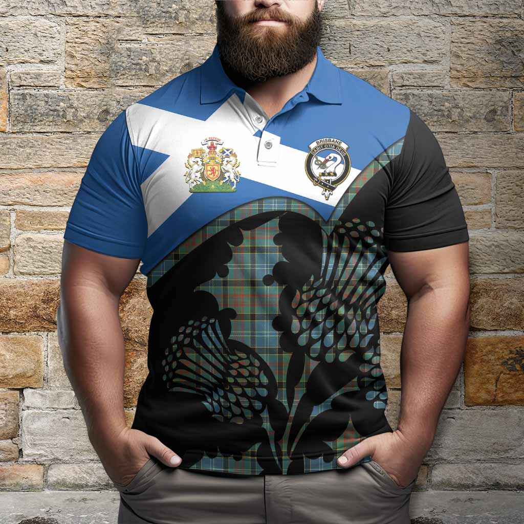 Brisbane Tartan Family Crest Polo Shirt Scotland Thistle Floral Flag Style