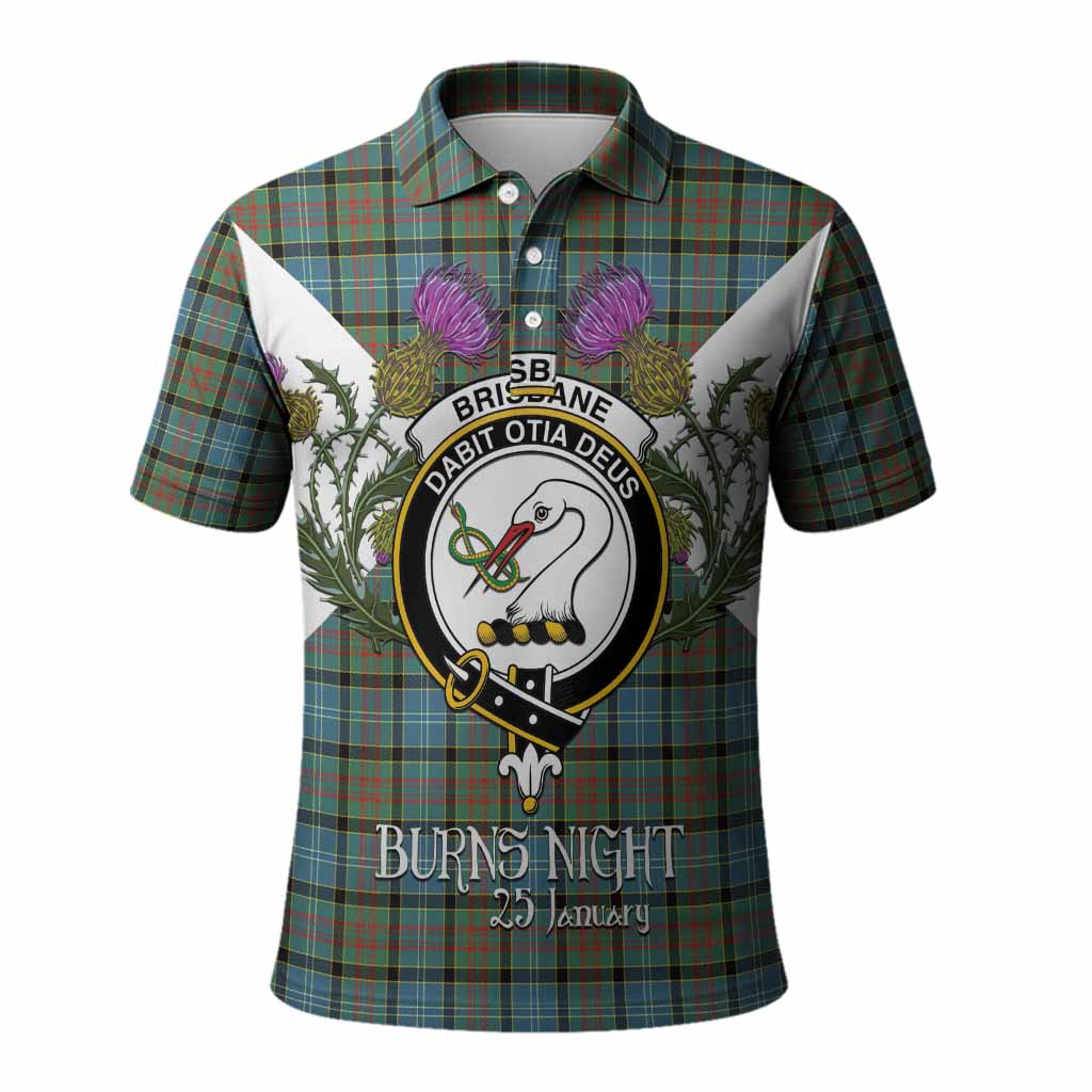 Brisbane Tartan Family Crest Polo Shirt Scottish Burns Night Thistle Floral