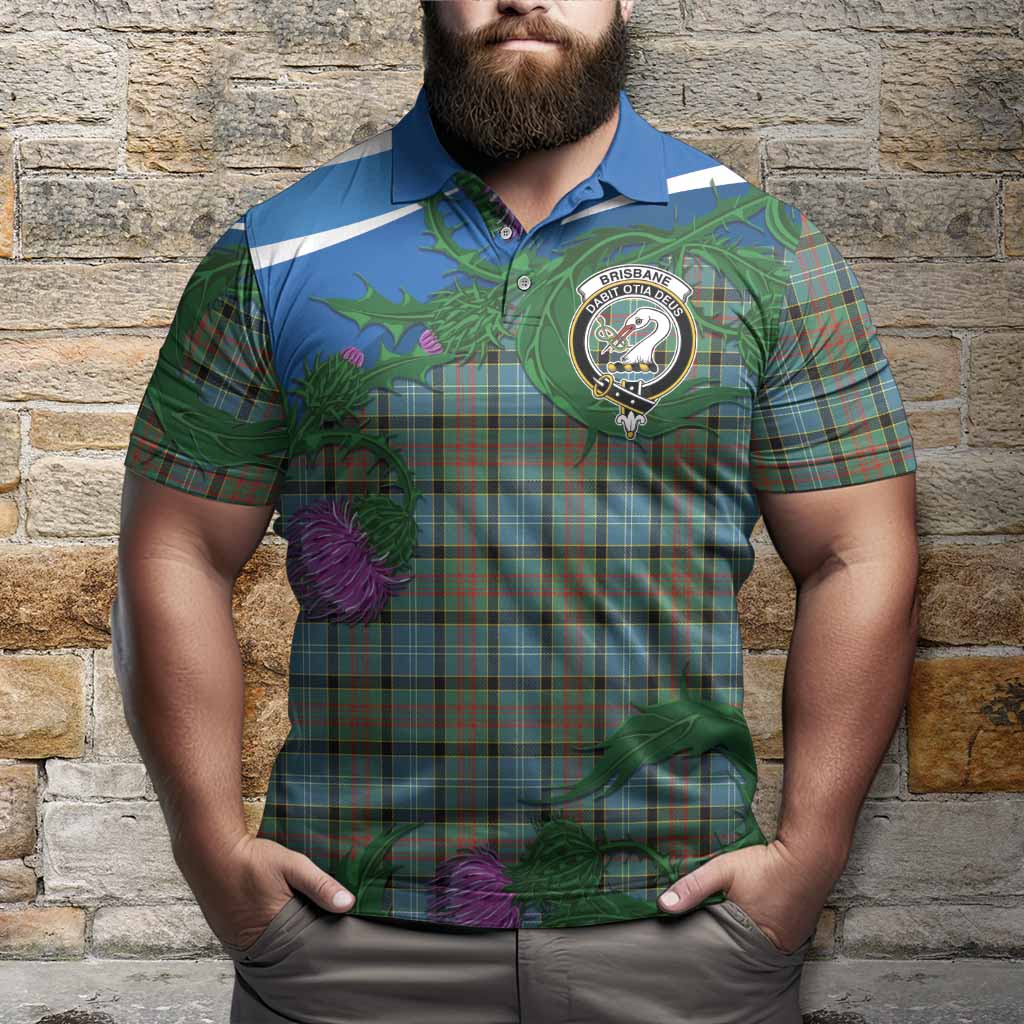 Brisbane Tartan Family Crest Polo Shirt Thistle in Minimalism