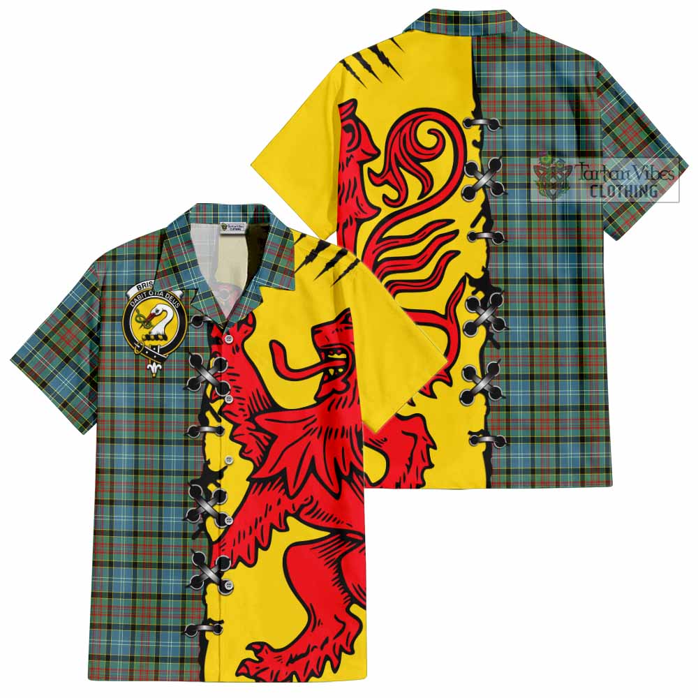 Brisbane Tartan Family Crest Short Sleeve Button Shirt Lion Rampant Honor - Tartan Vibes Clothing