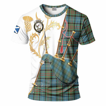 Brisbane Tartan Family Crest T-Shirt Bagpipes with Scottish Thistle