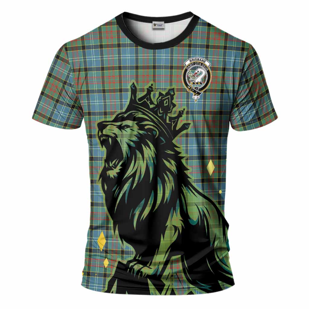 Brisbane Tartan Family Crest T-Shirt Crowned Lion Roaring