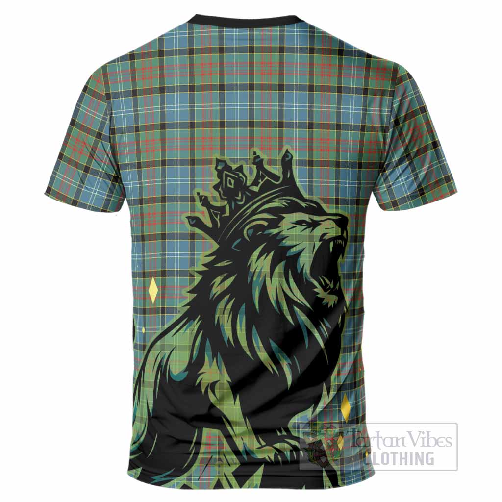 Brisbane Tartan Family Crest T-Shirt Crowned Lion Roaring