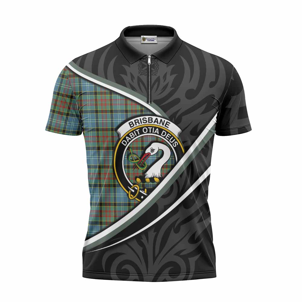 Brisbane Tartan Family Crest Zipper Polo Shirt Celtic Scottish Thistle Floral - Tartan Vibes Clothing