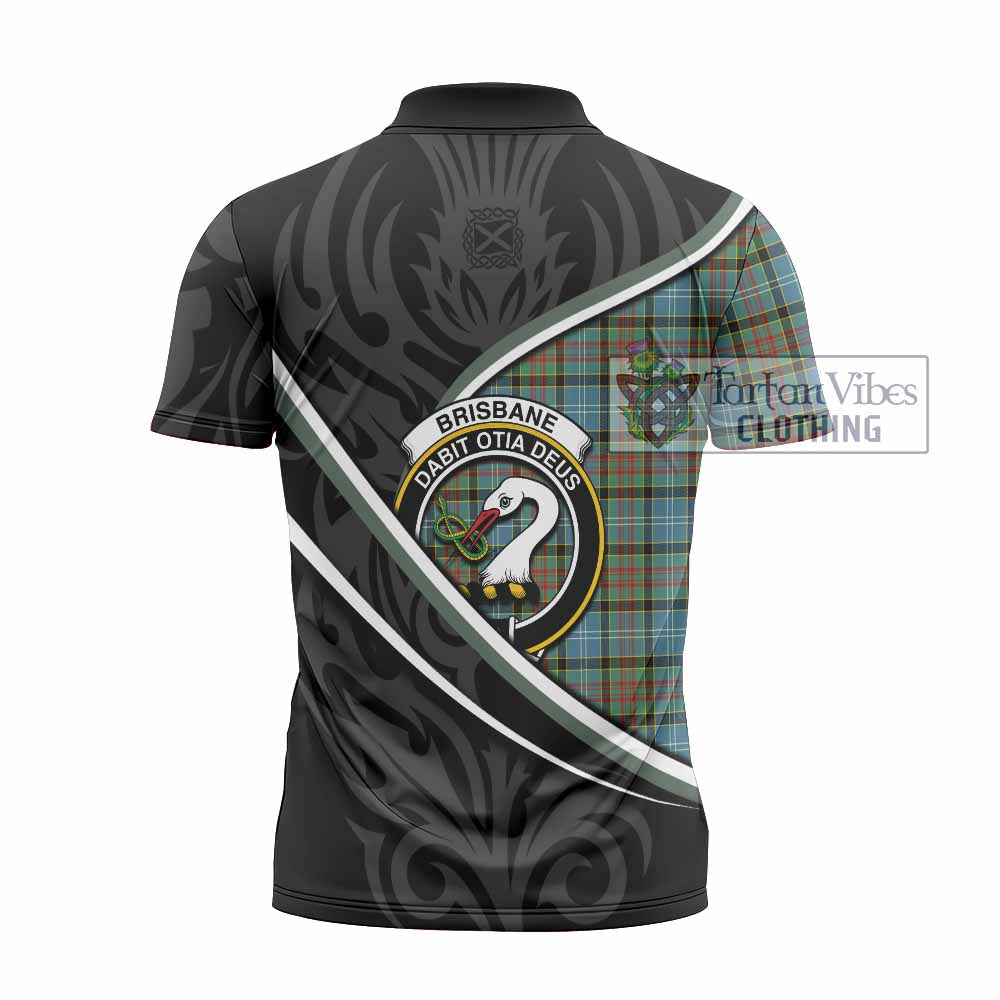 Brisbane Tartan Family Crest Zipper Polo Shirt Celtic Scottish Thistle Floral - Tartan Vibes Clothing