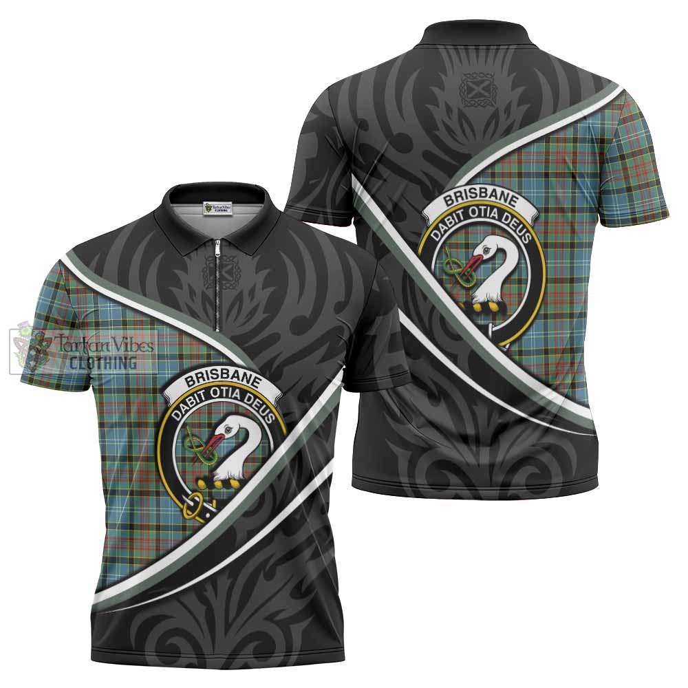 Brisbane Tartan Family Crest Zipper Polo Shirt Celtic Scottish Thistle Floral - Tartan Vibes Clothing