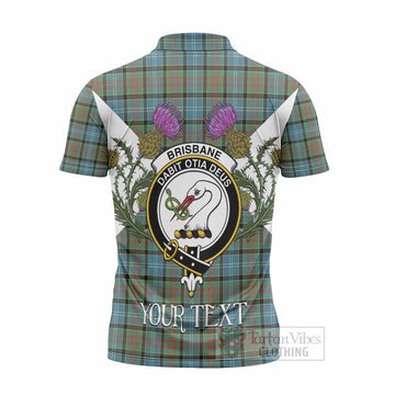 Brisbane Tartan Family Crest Zipper Polo Shirt Scottish Burns Night Thistle Floral