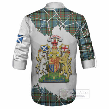 Brisbane Tartan Ghillie Shirt with Family Crest and Lion Rampant Grunge Style