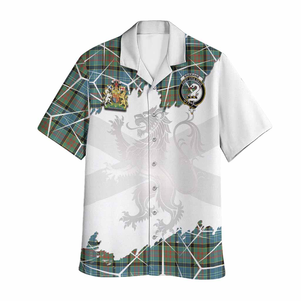 Brisbane Tartan Hawaiian Shirt with Family Crest and Lion Rampant Grunge Style