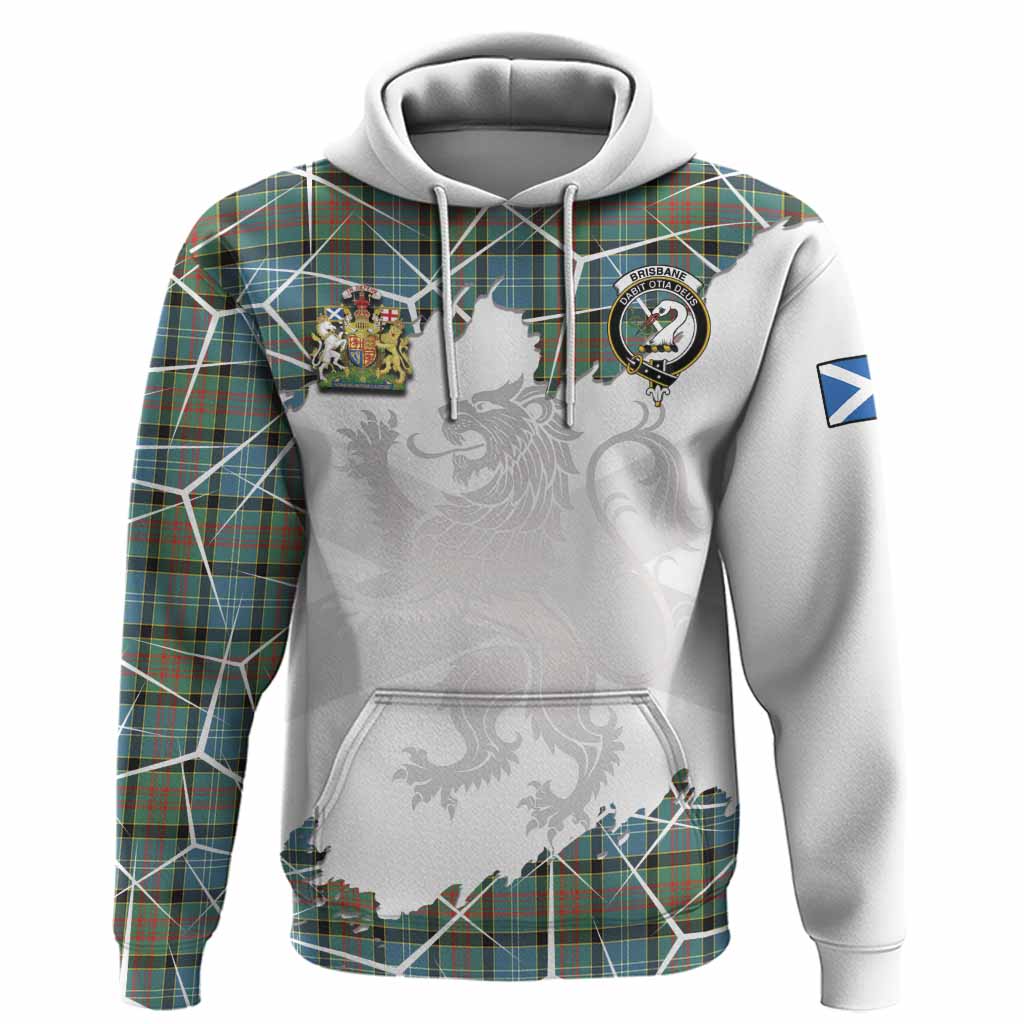 Brisbane Tartan Hoodie with Family Crest and Lion Rampant Grunge Style