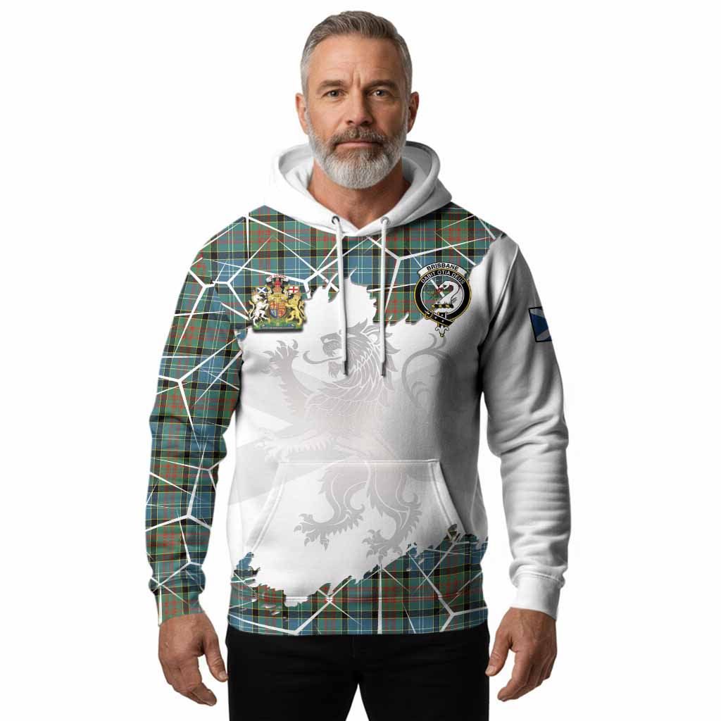 Brisbane Tartan Hoodie with Family Crest and Lion Rampant Grunge Style