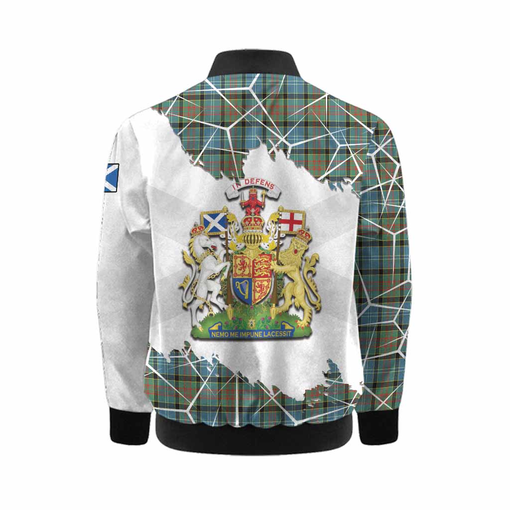 Brisbane Tartan Kid Bomber Jacket with Family Crest and Lion Rampant Grunge Style
