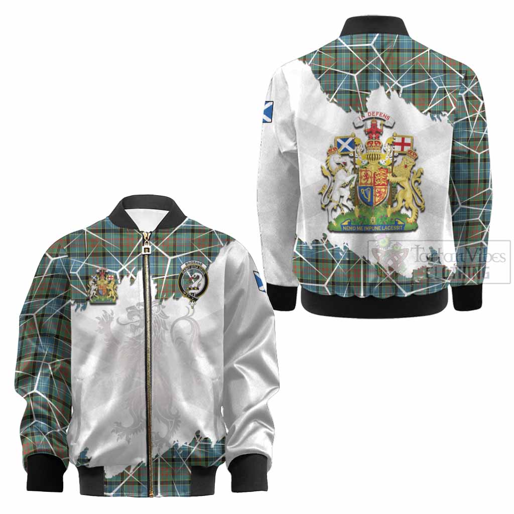 Brisbane Tartan Kid Bomber Jacket with Family Crest and Lion Rampant Grunge Style