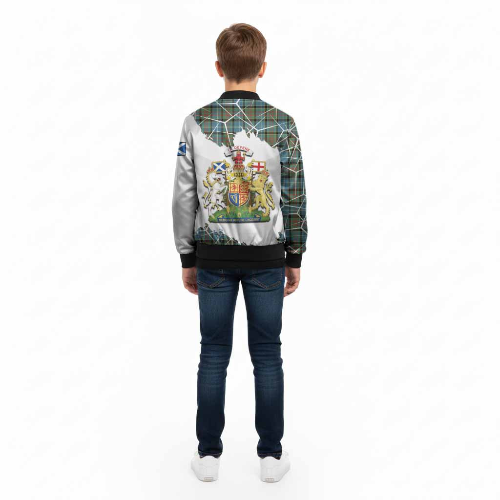 Brisbane Tartan Kid Bomber Jacket with Family Crest and Lion Rampant Grunge Style