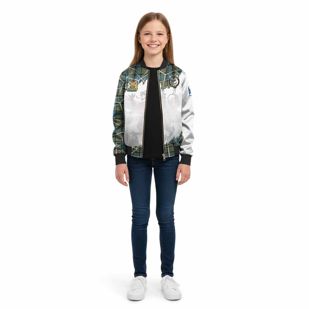 Brisbane Tartan Kid Bomber Jacket with Family Crest and Lion Rampant Grunge Style