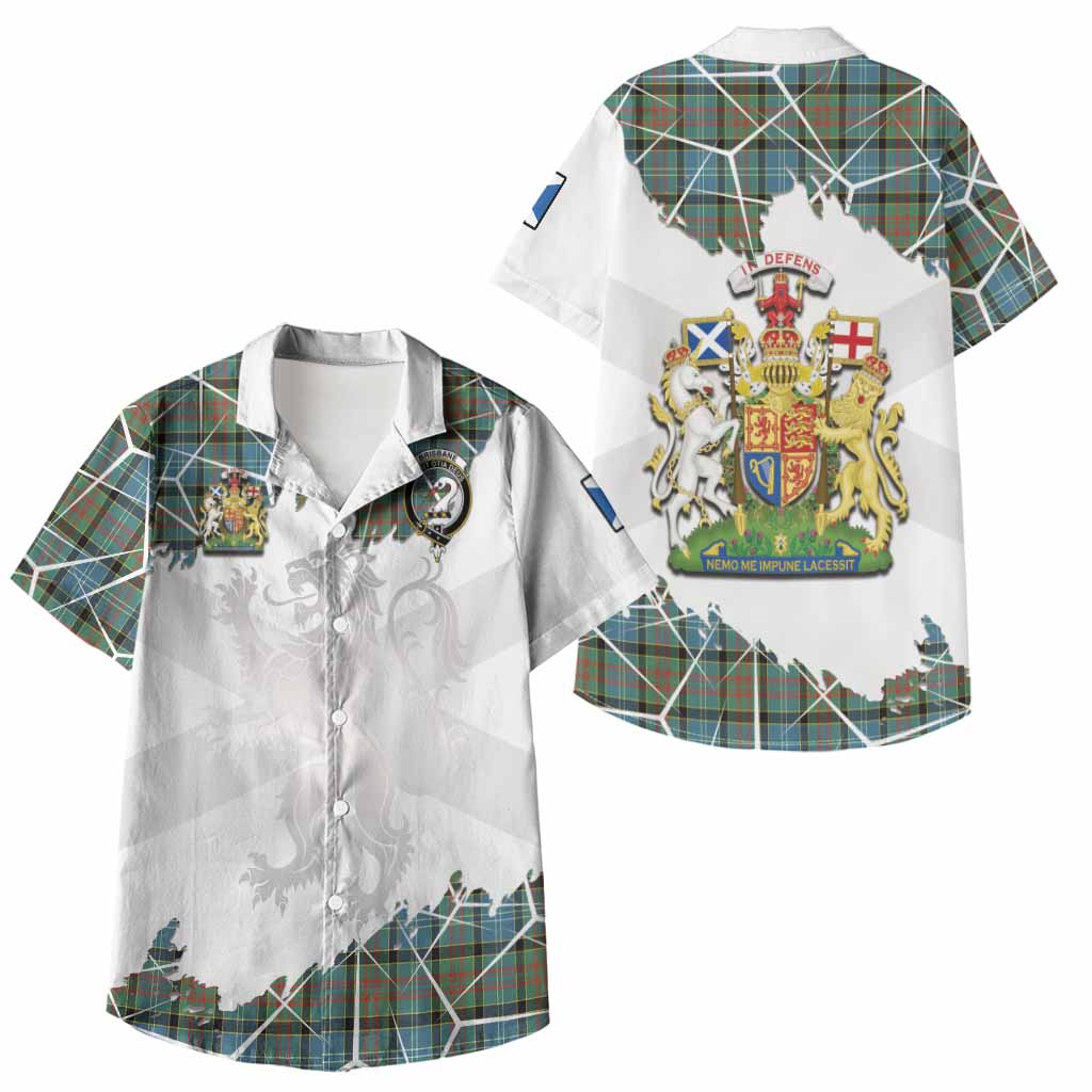 Brisbane Tartan Kid Hawaiian Shirt with Family Crest and Lion Rampant Grunge Style