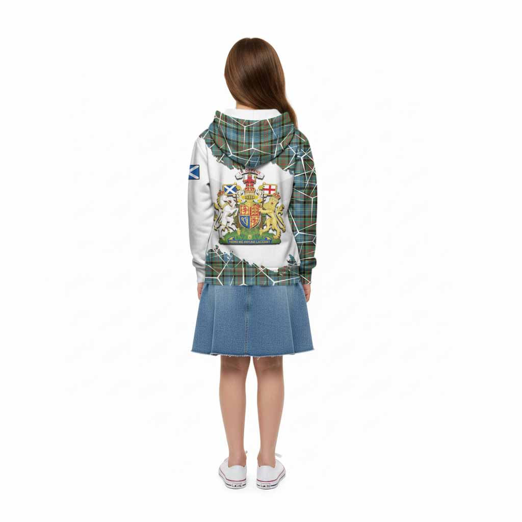 Brisbane Tartan Kid Hoodie with Family Crest and Lion Rampant Grunge Style