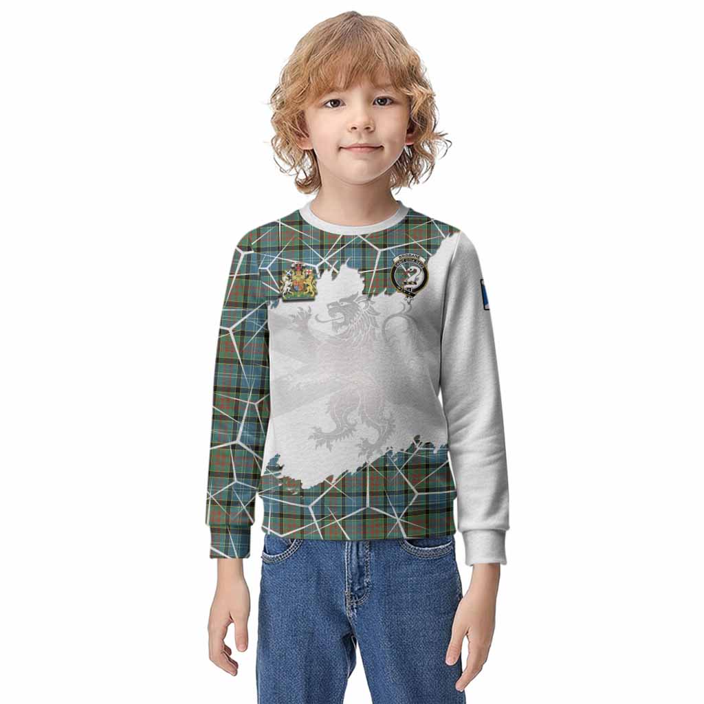 Brisbane Tartan Kid Knitted Sweatshirt with Family Crest and Lion Rampant Grunge Style
