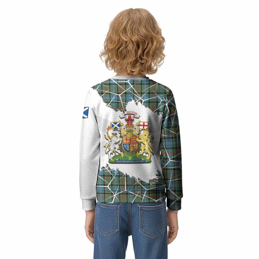 Brisbane Tartan Kid Knitted Sweatshirt with Family Crest and Lion Rampant Grunge Style