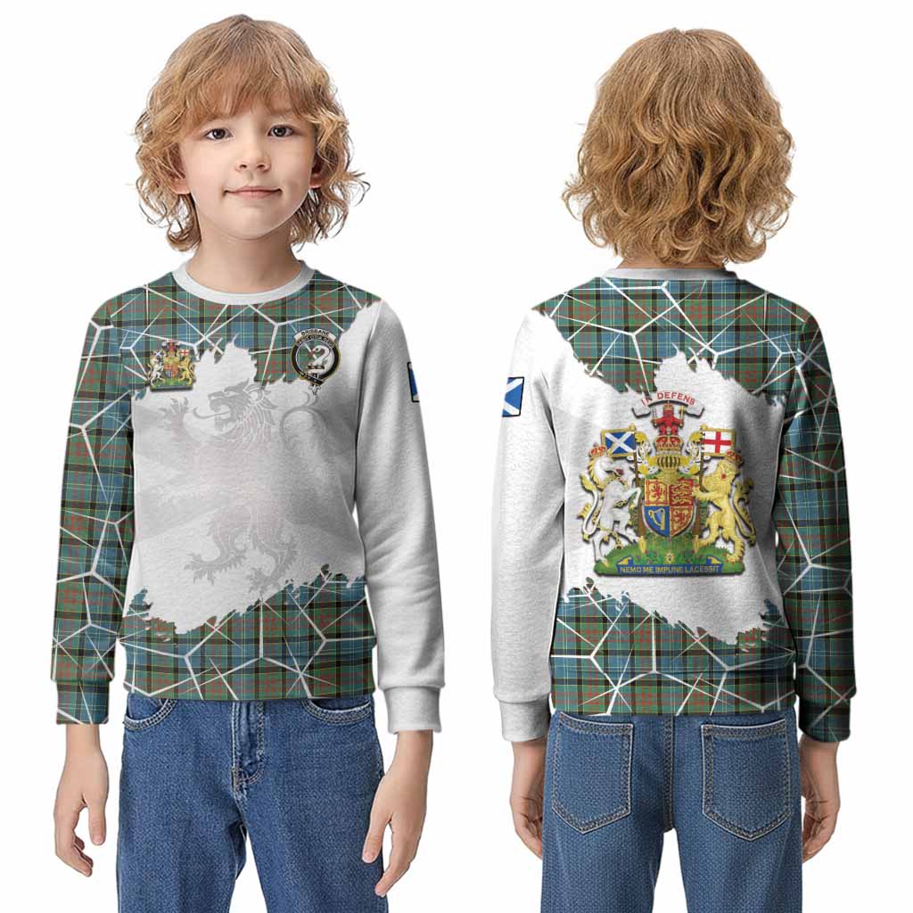 Brisbane Tartan Kid Knitted Sweatshirt with Family Crest and Lion Rampant Grunge Style