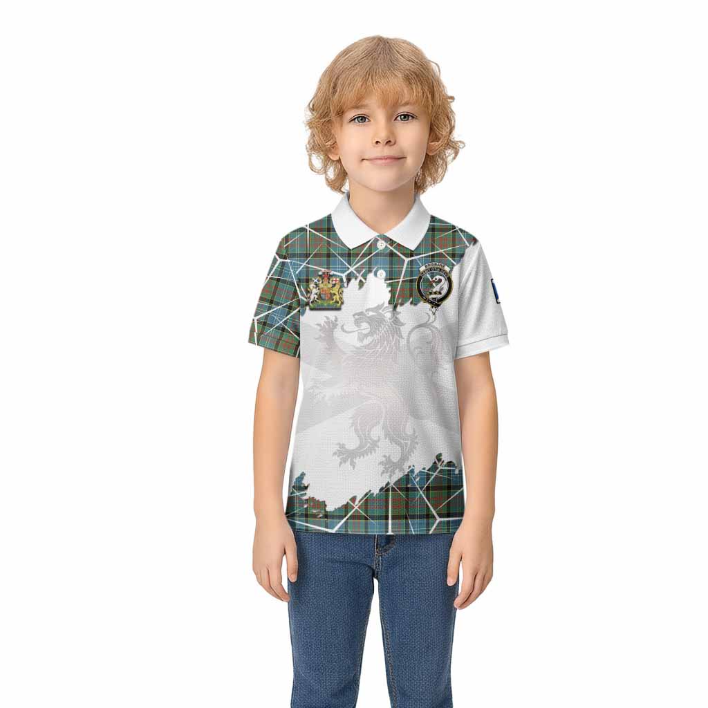 Brisbane Tartan Kid Polo Shirt with Family Crest and Lion Rampant Grunge Style