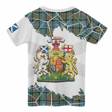 Brisbane Tartan Kid T-shirt with Family Crest and Lion Rampant Grunge Style