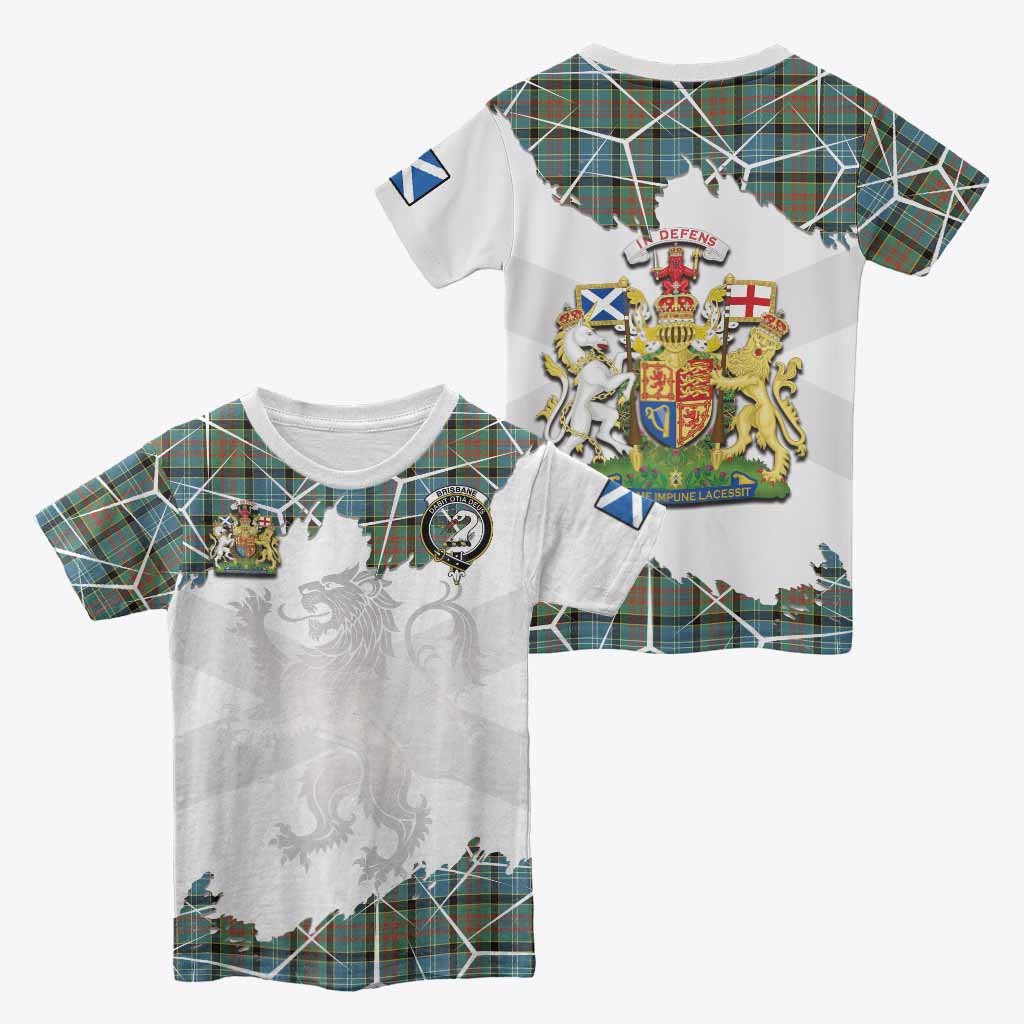 Brisbane Tartan Kid T-shirt with Family Crest and Lion Rampant Grunge Style