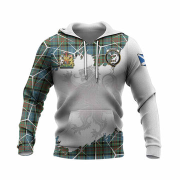 Brisbane Tartan Knitted Hoodie with Family Crest and Lion Rampant Grunge Style