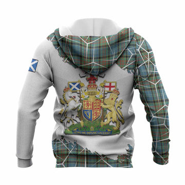 Brisbane Tartan Knitted Hoodie with Family Crest and Lion Rampant Grunge Style