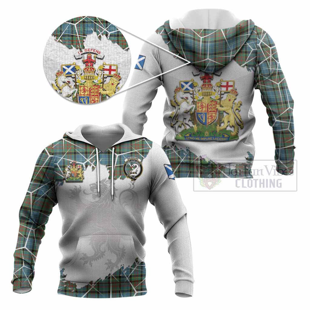 Brisbane Tartan Knitted Hoodie with Family Crest and Lion Rampant Grunge Style