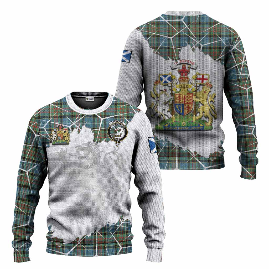 Brisbane Tartan Knitted Sweater with Family Crest and Lion Rampant Grunge Style
