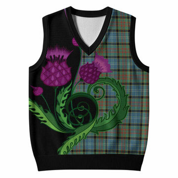 Brisbane Tartan Knitted V-Neck Vest Traditional Scottish Thistle