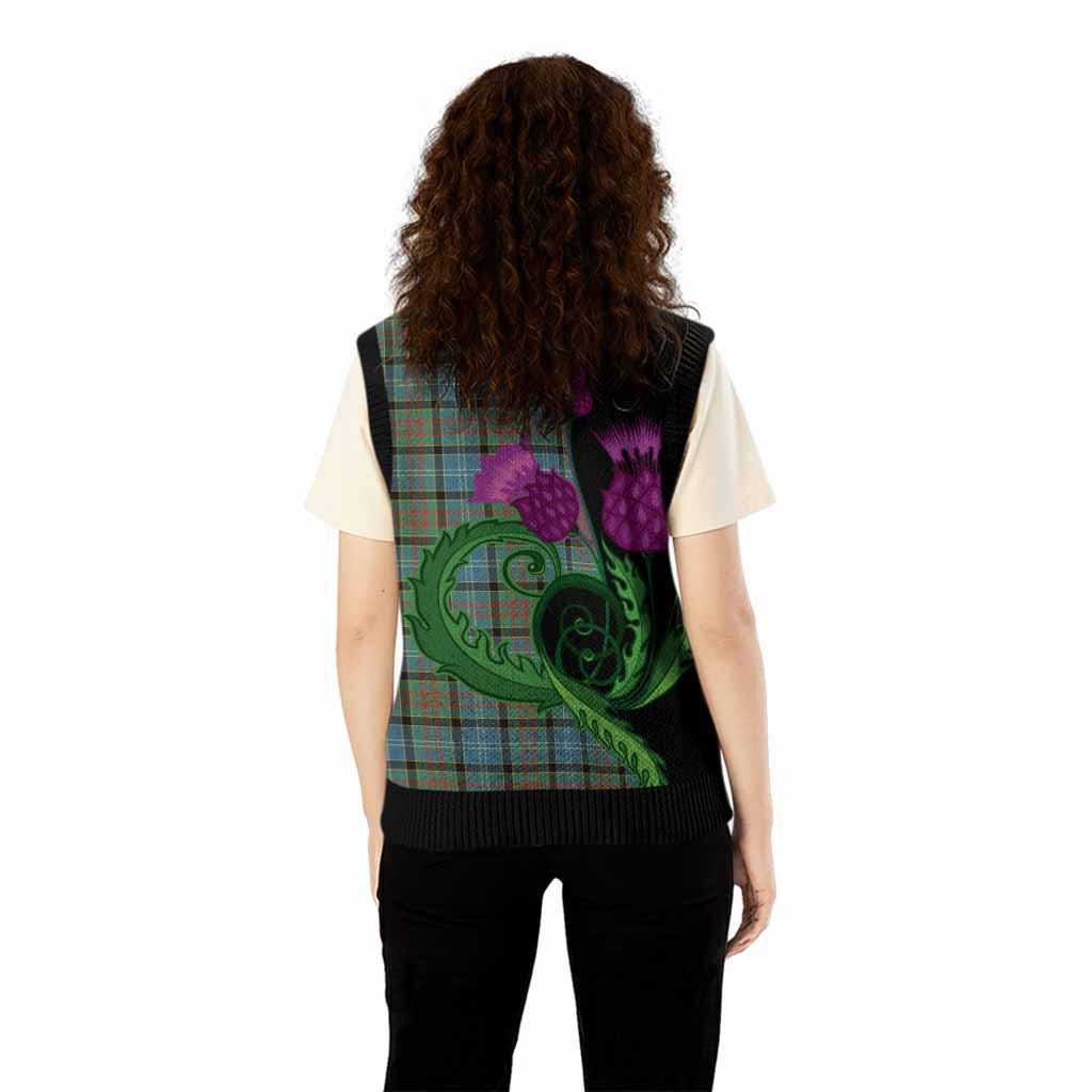 Brisbane Tartan Knitted V-Neck Vest Traditional Scottish Thistle