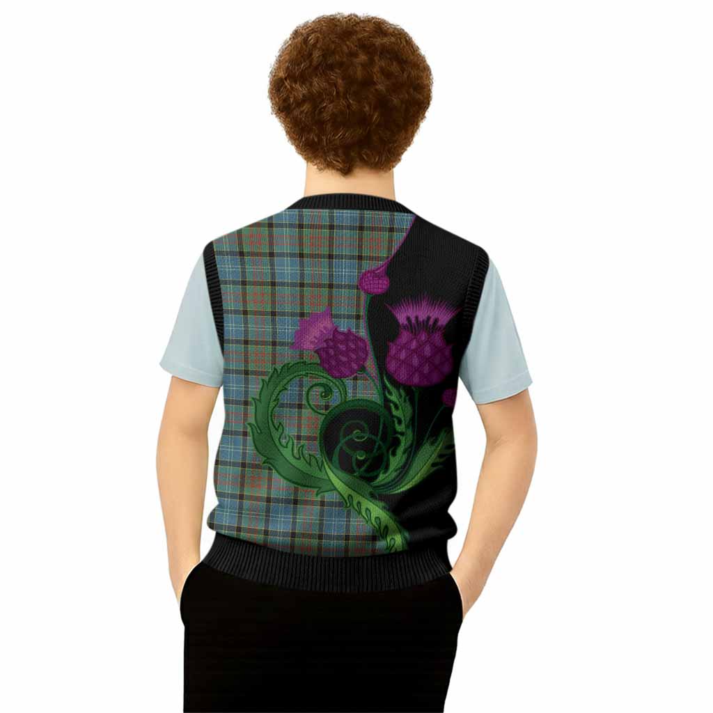 Brisbane Tartan Knitted V-Neck Vest Traditional Scottish Thistle