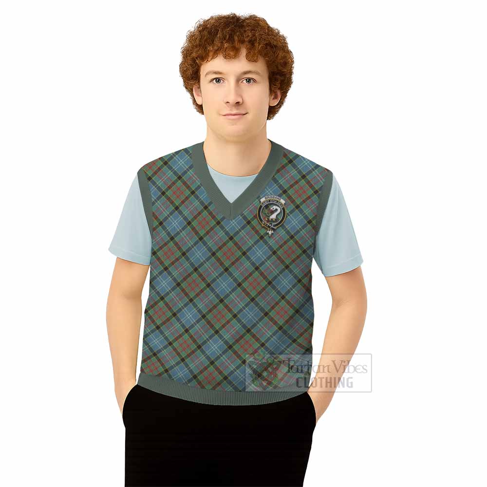 Brisbane Tartan Knitted V-Neck Vest with Family Crest Cross Style