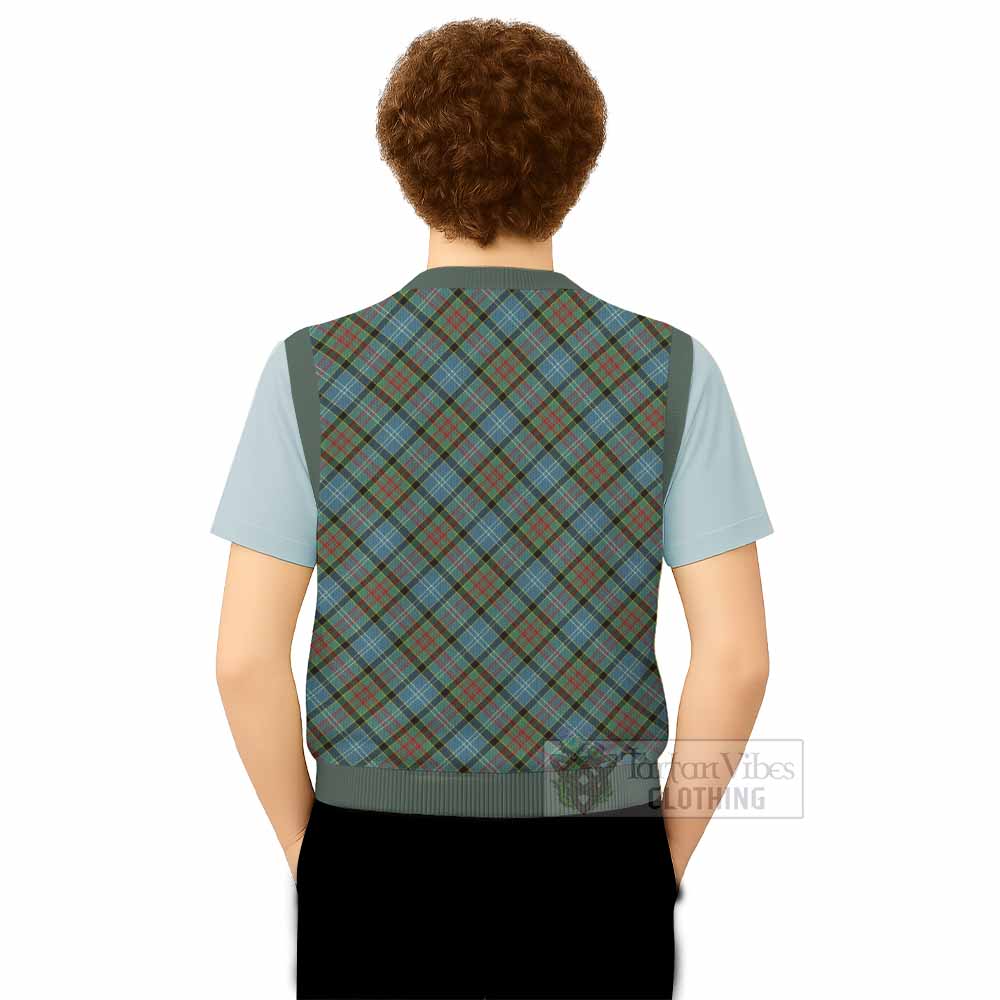 Brisbane Tartan Knitted V-Neck Vest with Family Crest Cross Style