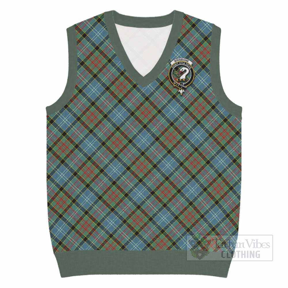Brisbane Tartan Knitted V-Neck Vest with Family Crest Cross Style