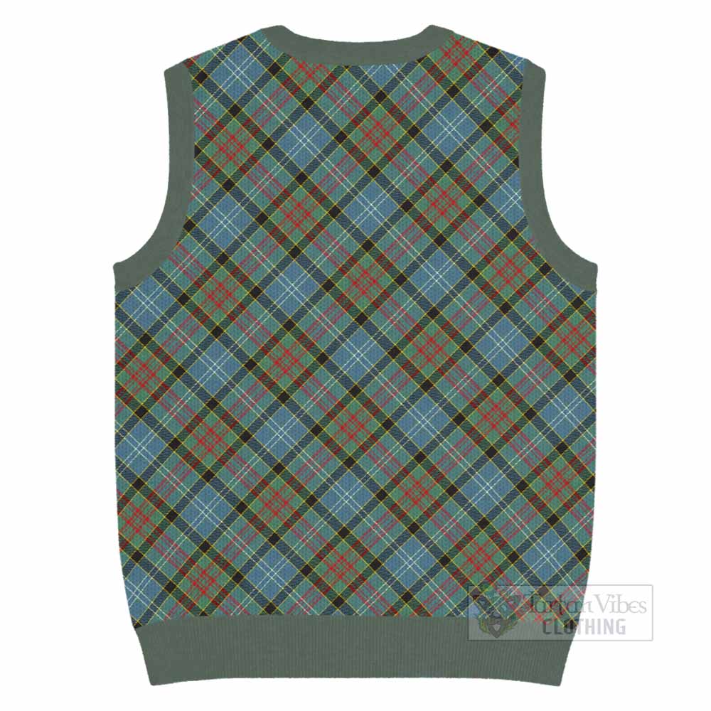 Brisbane Tartan Knitted V-Neck Vest with Family Crest Cross Style