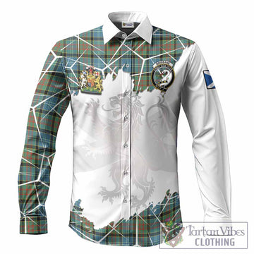 Brisbane Tartan Long Sleeve Button Shirts with Family Crest and Lion Rampant Grunge Style