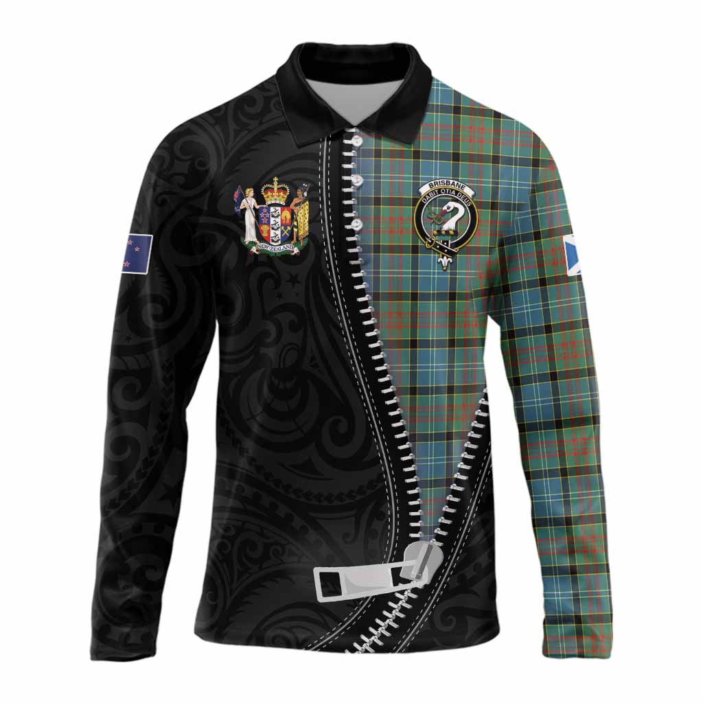 Brisbane Tartan Long Sleeve Polo Shirt New Zealand Pattern Unique Zipper Stylized