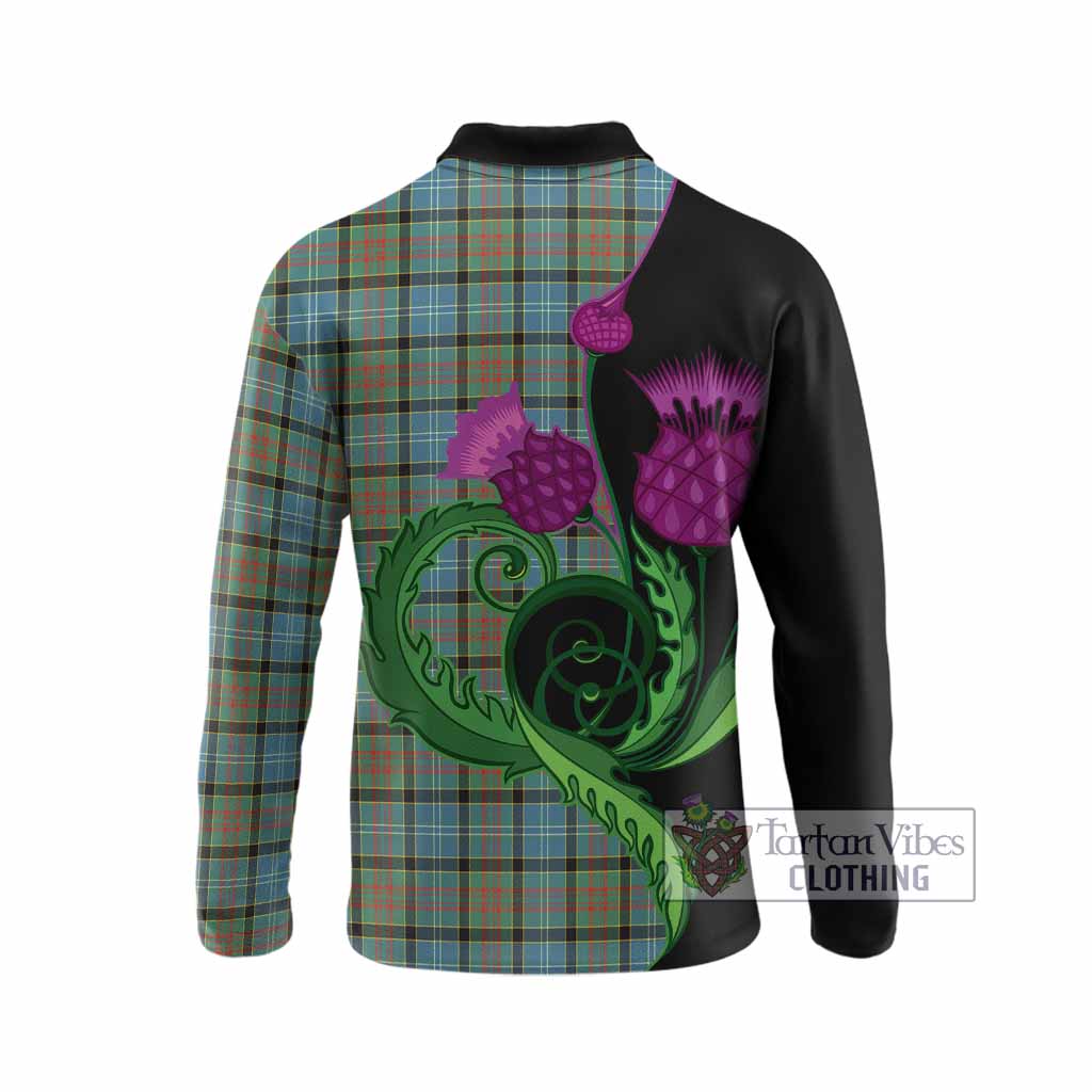 Brisbane Tartan Long Sleeve Polo Shirt Traditional Scottish Thistle