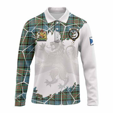 Brisbane Tartan Long Sleeve Polo Shirt with Family Crest and Lion Rampant Grunge Style