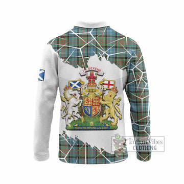 Brisbane Tartan Long Sleeve Polo Shirt with Family Crest and Lion Rampant Grunge Style