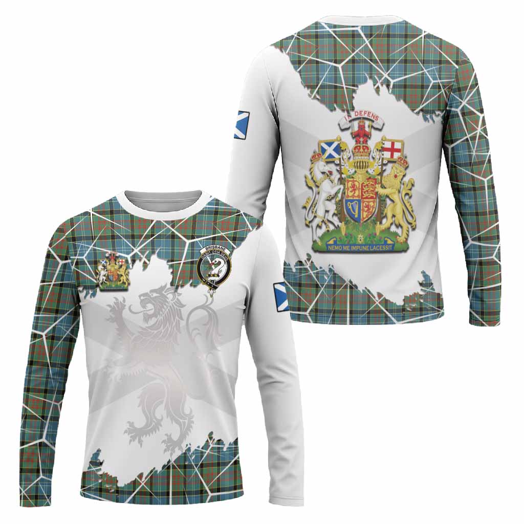 Brisbane Tartan Long Sleeve T-Shirt with Family Crest and Lion Rampant Grunge Style