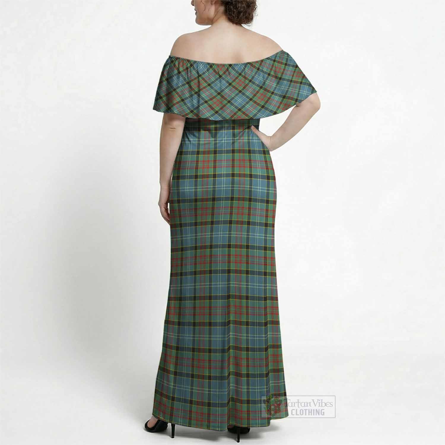 Brisbane Tartan Off Shoulder Ruffle Maxi Dress