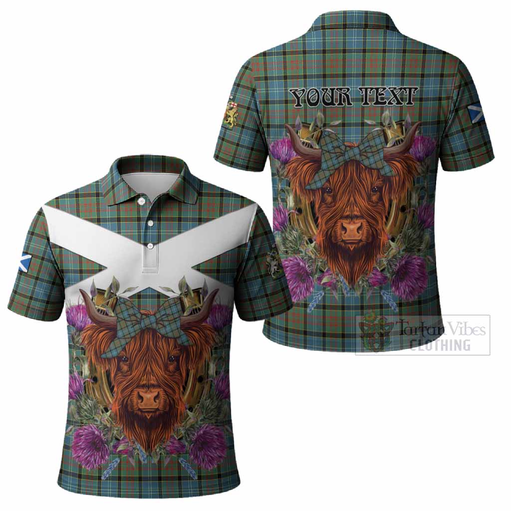 Brisbane Tartan Polo Shirt Scottish Thistle Heilan Coo