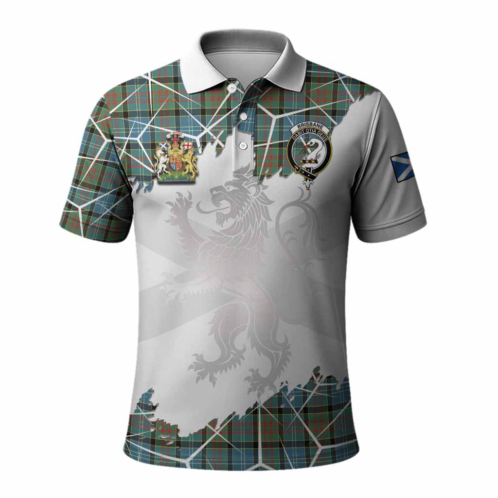 Brisbane Tartan Polo Shirt with Family Crest and Lion Rampant Grunge Style